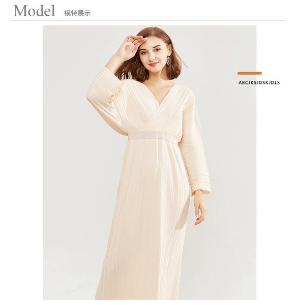 

dress fashion miyake fold style cross v-neck long sleeve, Black;gray