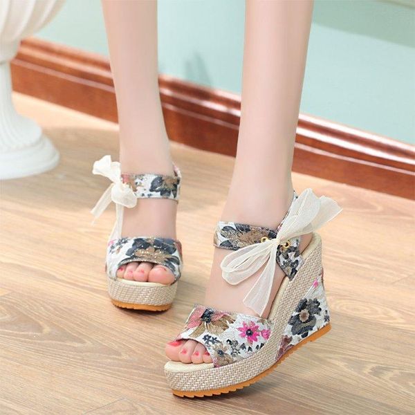 

sandals lace leisure women wedges heeled shoes 2021 summer party platform high heels woman, Black