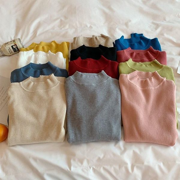 

women's sweaters 2021 sweater autumn and winter long-sleeved pullover turtleneck slim soft warm black clothing, White;black