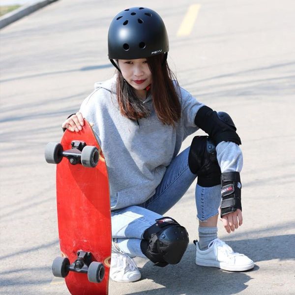 

elbow & knee pads eva poron sports protective gear set skating helmet pad wrist hand protector for children cycling roller safety, Black;gray