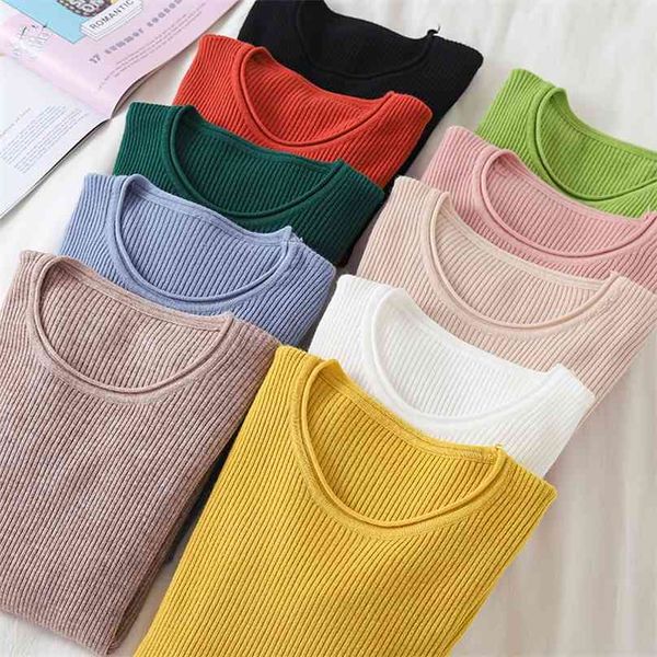 

korean sweater women knitted sweaters for women long sleeve basic white sweater fashion autumn woman knit pullover sweaters xl 210918, White;black