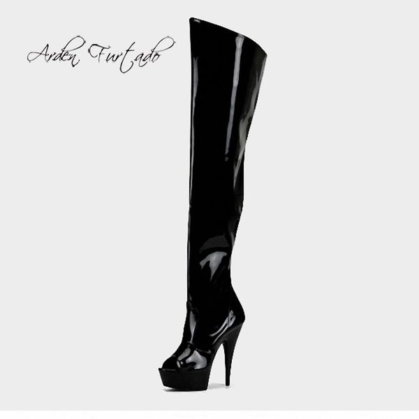 

boots arden furtado 2021 summer fashion women's shoes cool peep toe waterproof stilettos heels over the knee, Black