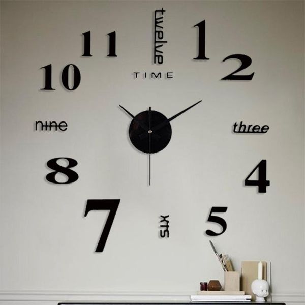 

wall clocks 1pc diy clock(50x50cm)frameless mute clock 3d mirror surface sticker home office decor decoration campana #444