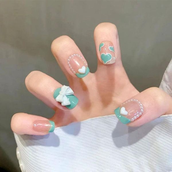 

false nails 24pcs love pearl shape wear short paragraph fashion manicure patch save time wearable nail sana889, Red;gold