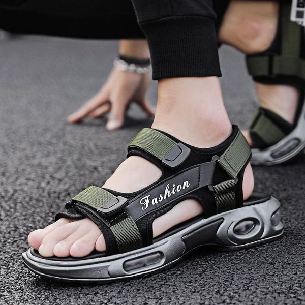 

sandals summer shoes men's casual roman beach outdoor sandalias de hombre zapatos tela breathable anti-slip, Black