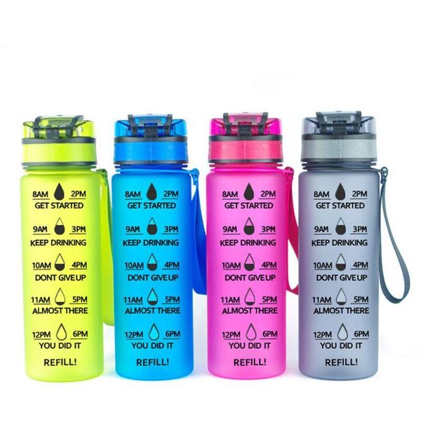 

water bottle large capacity sports with time marker plastic bouncing cover cup