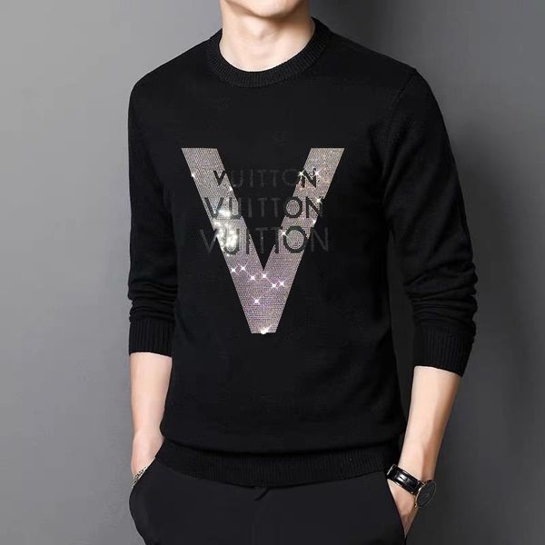 

men's sweaters hip-hop style bottoming warm sweater is comfortable snd o-neck v-shaped with diamonds long sleeve pullover, White;black