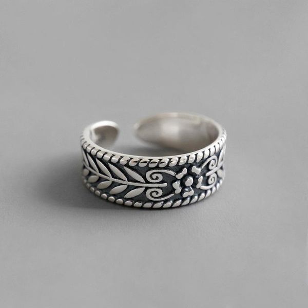 

cluster rings retro 100% authentic 925 sterling silver fine jewelry floral pattern band ring tlj933, Golden;silver
