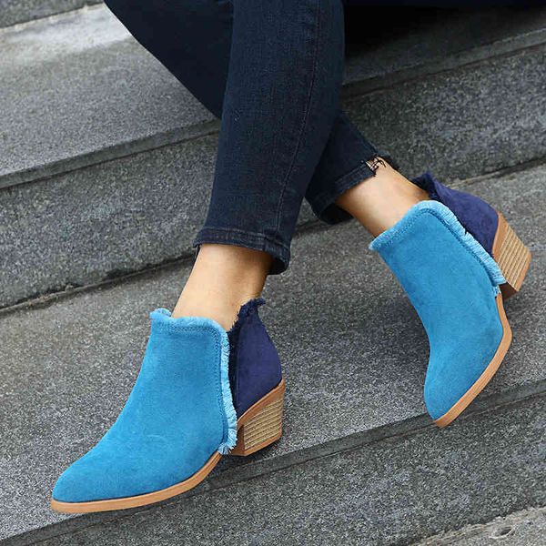 

spring 2021 short boots women's thick heel pointed fashion, Black