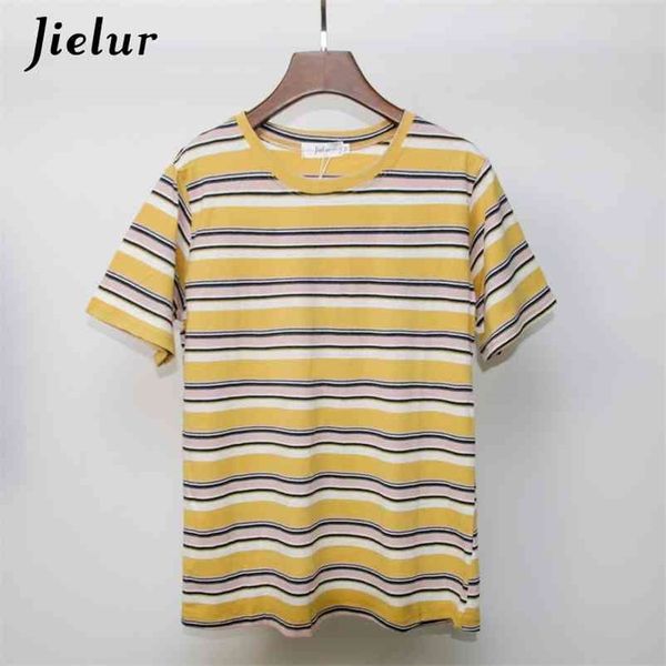 

short sleeve t shirt women summer bf striped tshirt mujer chic slim o-neck harajuku yellow korean tee s-l 210426, White