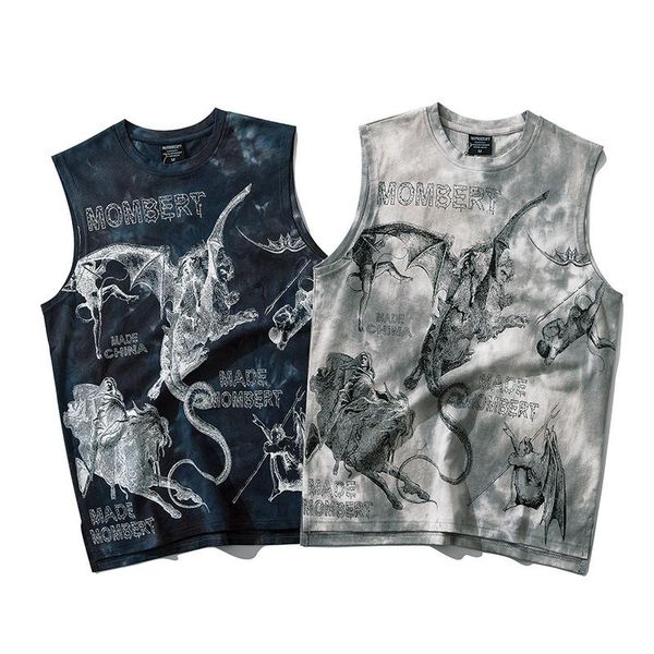 

men' tank summer original tide brand hip-hop street dance animal pattern tie-dye vest male casual fashion loose, White;black