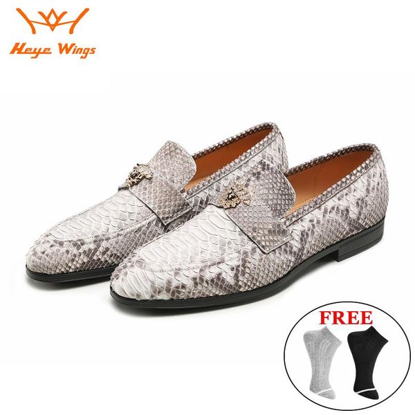 

dress shoes handmade men's loafers python skin high qaulity leather slip on, Black