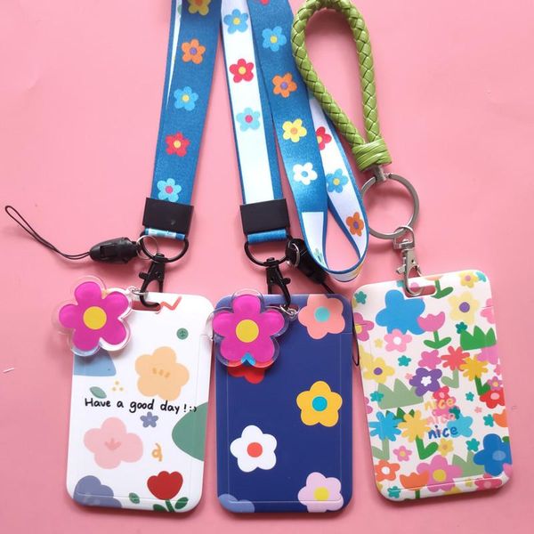 

card holders beautiful flowers lanyard id holder bag student women travel bank bus business cover badge, Brown;gray