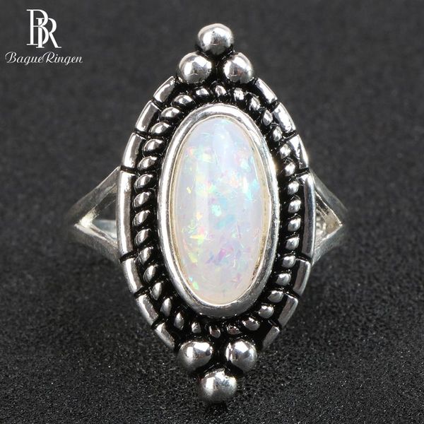 

cluster rings bague ringen classic 925 sterling silver for women with oval shape opal gemstones party wholesale gift size 6-10, Golden;silver