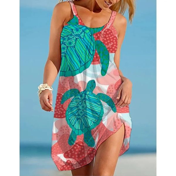 

jellyfish long-sleeved round neck strap new style 3d printing loose summer beach seabed animal ocs sling sleeveless casual dress, Black;gray