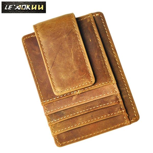 

wallets leather magnet money clip fashion men gift wallet card po holder case design handy front pocket mini purse male 1015l, Red;black