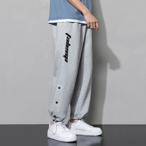 

spring mens pants knitted loose joggers male sweatpants letter printed elastic waist casual pants 2021 streetwear men trousers, Black