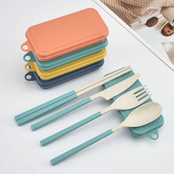 Conjunto de talheres dobrável de palha de trigo conjunto crianças faca faca garfo colher chopsticks portátil kits kits talheres conjuntos para viajar camping t2i52820