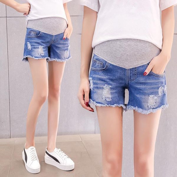 

maternity bottoms denim shorts summer jeans pants for pregnant women gravidas clothing ripped pregnancy elastic abdominal, White