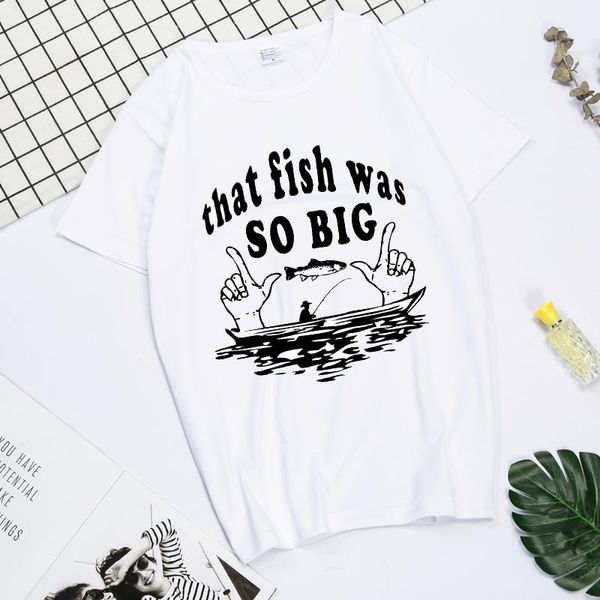 

summer printed fish pattern men and women casual t-shirt fashion trend youth cool men's hip hop short sleeve women's, White