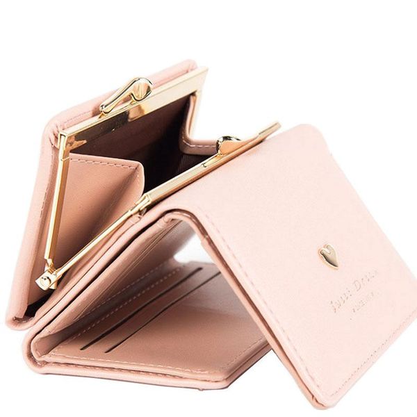 

coin purses fashion folds women short wallets sweet heart design money pu leather female purse card holder package, Red;black