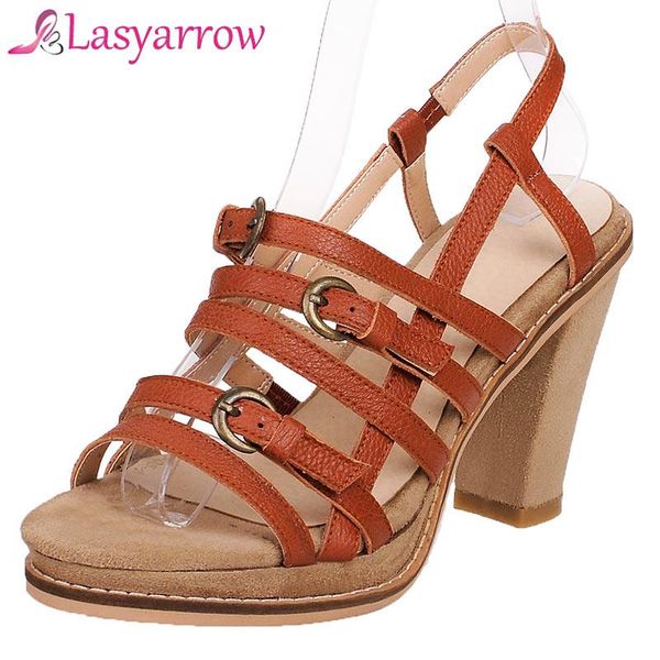

lasyarrow women's sandals 2021 summer genuine leather open toe chunky high heels fashion women shoes platform rm988, Black