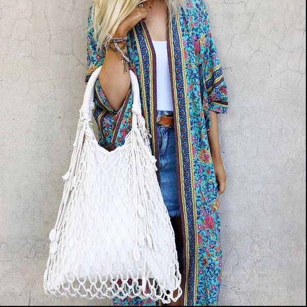 

green floral print sashes bohemian womens blouses kimono v neck batwing sleeves boho maxi dress robe, White