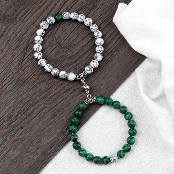 

beaded, strands 2pcs/set 8mm magnet round pendant bangles jewelry lovely black line turquoises natural stone bracelet frendship gift for fri