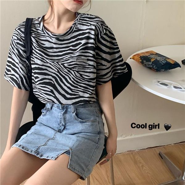 

women's t-shirt t shirts summer zebra striped short sleeved loose casual shirt female korean harajuku students tee, White
