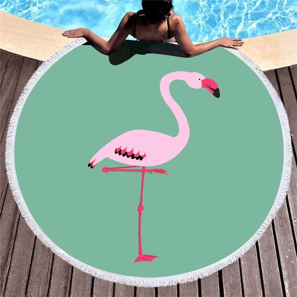 150 * 150 см Flamingo Пляжное полотенце Полиэстер Гобелен Круглый Коврик Yoga Tassel Шаль Wrap Полотенца Пикник Ткань Настраиваемые 20 шт.