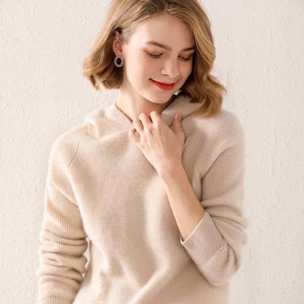 

women's sweaters lafarvie hooded knitted wool sweater women autumn winter casual loose long sleeve female pullover pull jumper clothin, White;black