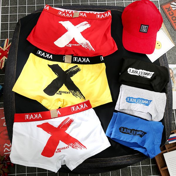 

red underwear men's pure cotton benmingnian loose youth trend personality sultry boxers, Black;white