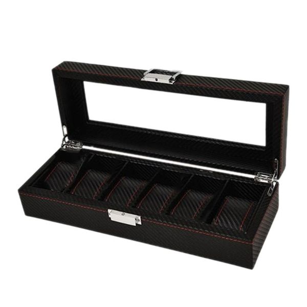 

watch boxes & cases 6-digit carbon fiber box bracelet storage jewelry display rack, Black;blue