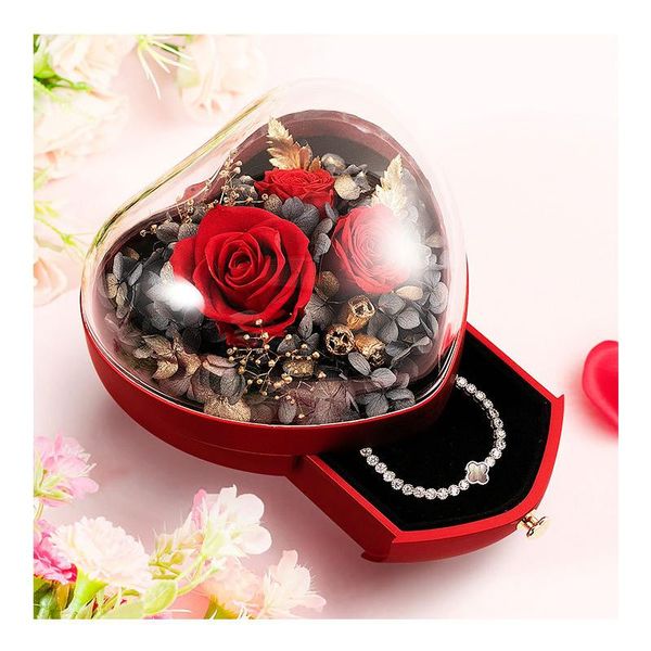 

preserved flower rose jewelry gift box display storage case velvet lining engagement marriage mothers day gifts party favor