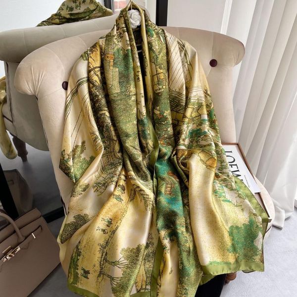 

scarves 2021 spring sillk shawls women scarf fashion designer print bandana hijabs wrap stoles foulard headscarf, Blue;gray