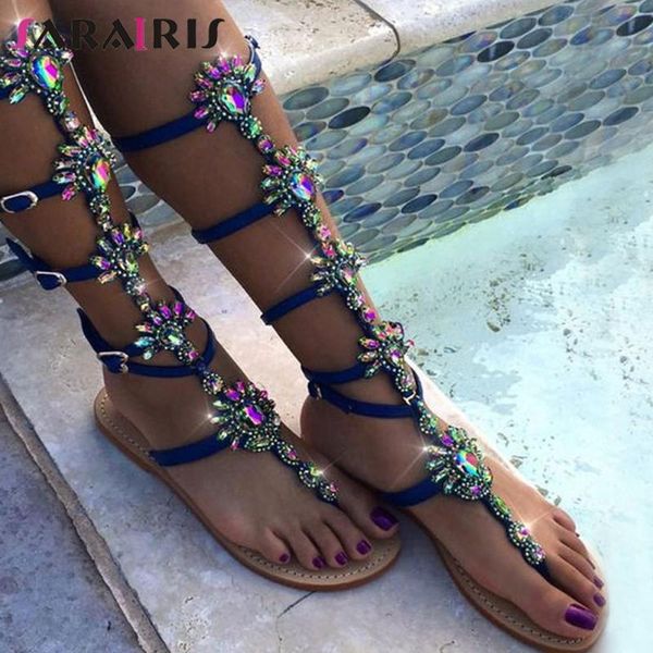

sarairis arrival girl rhinestone bohemia sandals ankle buckle strap women summer roman shoes, Black