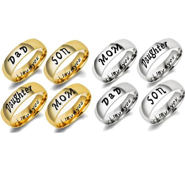 

cluster rings i love you mom ring letter language dad family form daughter son mothers day birthday gift jewelry, Golden;silver