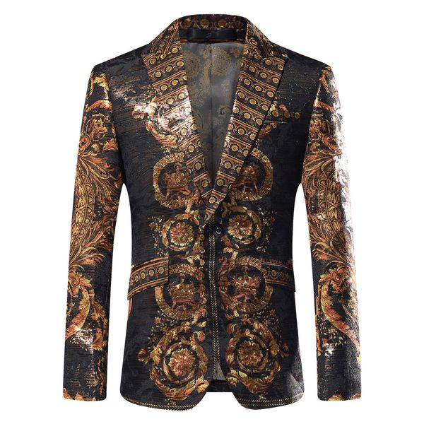 

men's suits & blazers luxury baroque party wear stage costumes slim fit para hombre placement print gold yarn outfit riah, White;black