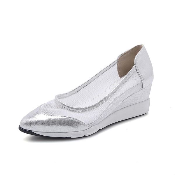 

dress shoes 2021 spring and summer mesh shallow mouth pointed toe wedge single thick bottom muffin casual high heels, Black