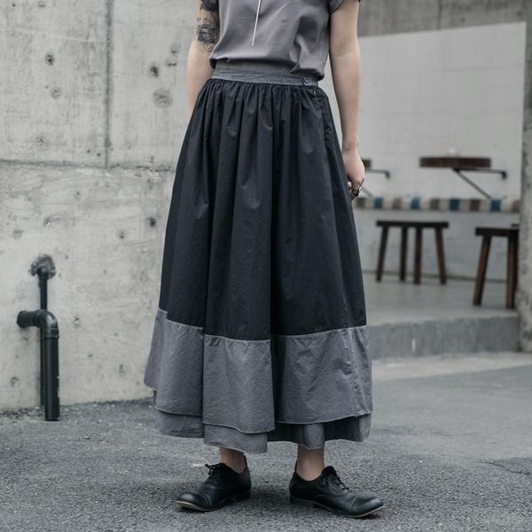 

skirts zcsmll spring 2021 dark wind old dirty wash layered color matching skirt korean fashion clothing gothic plus size, Black