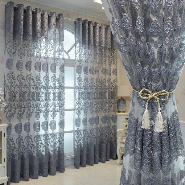 

curtain & drapes european style embroidered curtains for living room bedroom grey luxury hollow tulle windows fabric blinds drape