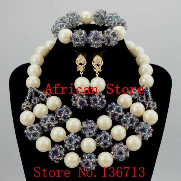 

earrings & necklace 2021 exclusive african beads balls costume jewelry set nigerian fashion gift for women bc323-2, Silver