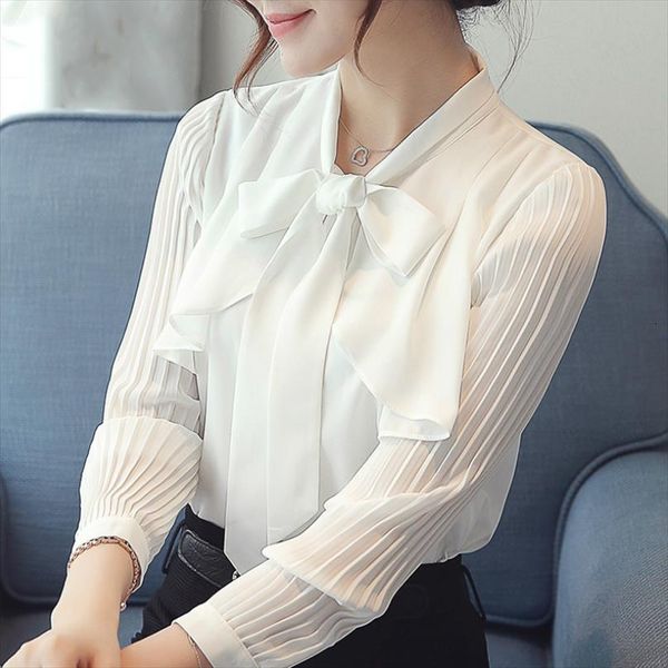 

and bow collar women blouses office fashion long sleeve white chiffon shirts b744