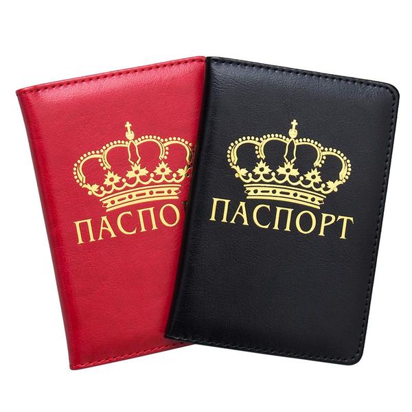 

card holders crown gold bronzing pu leather brown passport holder bag travel id credit ticket soft folder cover, Brown;gray