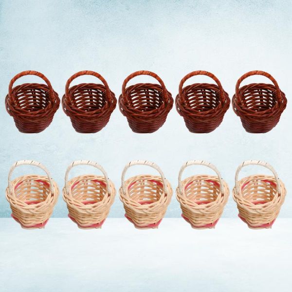 

10pcs miniature hand basket rural furniture decoration creative pography props delicate landscaping layout (coffee and white storage baskets