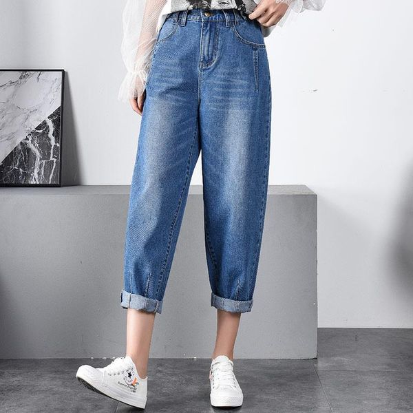 

women's jeans cotton blend casual denim elastic waist harem pants for women plus size fashion spring autumn blommers capris tyn2009, Blue