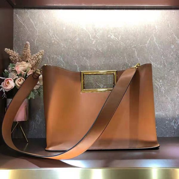 

handbag shoulder crossbody bag tote bags fashion plain large capacity package genuine leather gold hardware letter removable strap two size