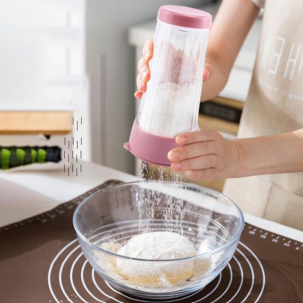 Ferramentas de pastelaria de cozimento Ferramentas plásticas Peneira Copo Farinha de farinha de gelo Moinho de açúcar de açúcar em pó Shaker Dispenser manual para o bolo decorando