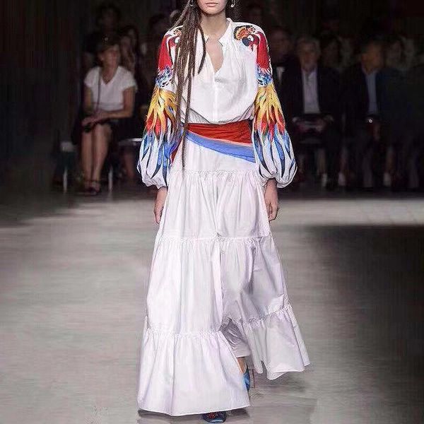 

casual dresses 2021 spring autumn vestidos women long sleeve elegant national slim v-neck embroidery maxi party red white shirt dress, Black;gray