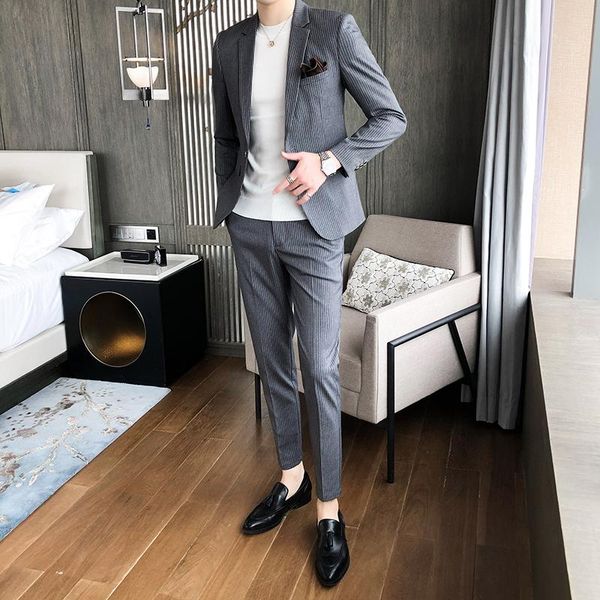 

men's suits & blazers 2021 mens with pants stripe blazer slim fit wedding male groom tuxedos suit prom (jacket+pants) two pieces sets m, White;black
